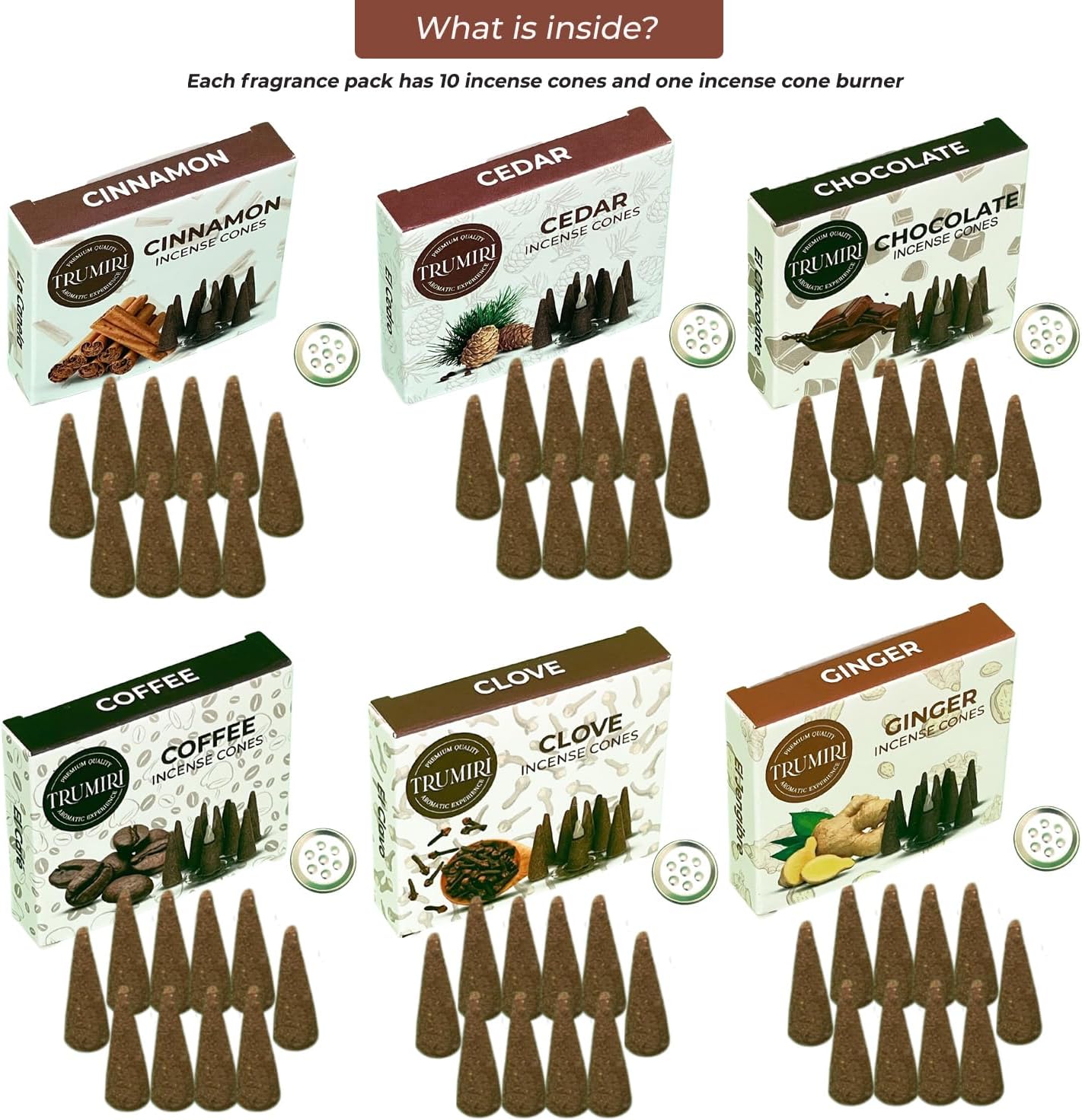 Gourmet Scents Incense Cones Variety Pack of 6 Scents with 10 Cones per Scent - Total 60 Cones