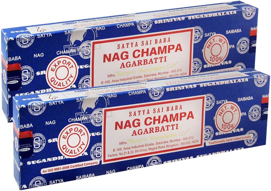 Satya Nag Champa Incense Sticks - 2 Packs of 100g Nagchampa - Total Approx 200 Indian Agarbatti Spiritual Sticks
