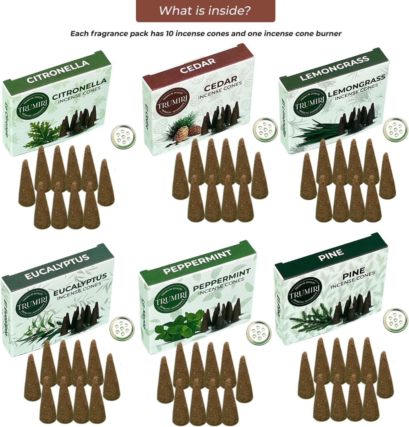 Leafy Scents Incense Cones Variety Pack of 6 Scents with 10 Cones per Scent - Total 60 Cones