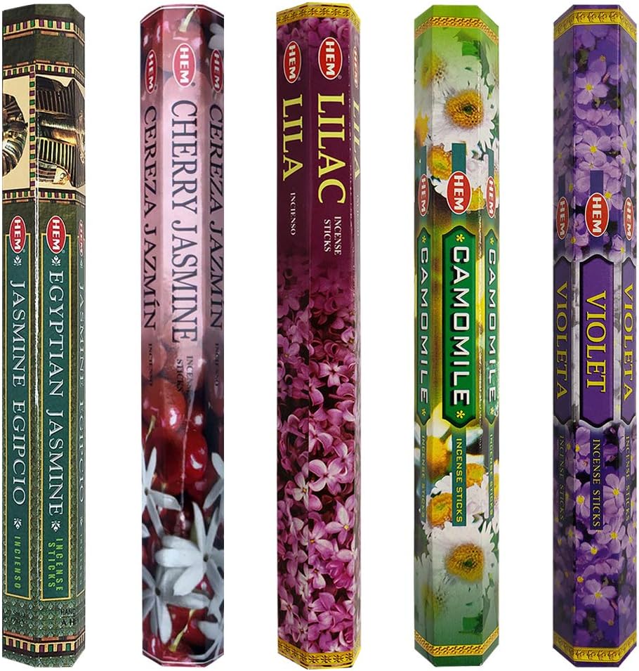 Hem 5 Floral Scents Incense Sticks Variety Pack - 20 sticks/scent - Total Approx 100 Joss Sticks Incienso Sahumerio