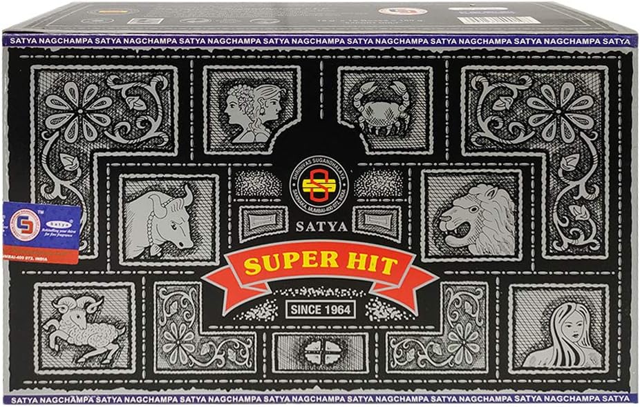 Satya Super Hit Incense Sticks - 12 Packs of 15g Agarbatti - Total Approx 180 Spiritual Sticks