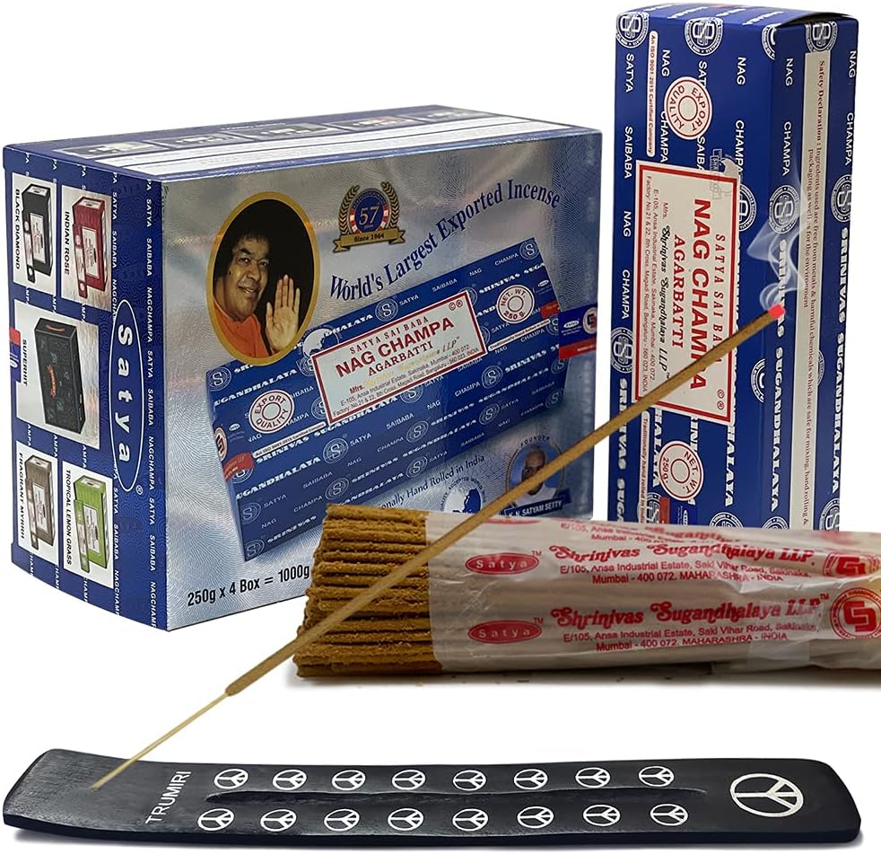 Satya Nag Champa Incense Sticks - 4 Packs of 250g Nagchampa - Total Approx 1000 Indian Agarbatti Spiritual Sticks
