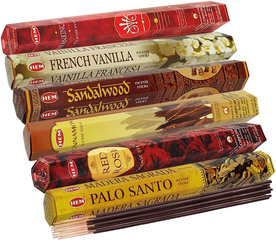 Hem 6 Most Desired Scents Incense Sticks Variety Pack - 20 sticks/scent - Total Approx 120 Joss Sticks Incienso Sahumerio