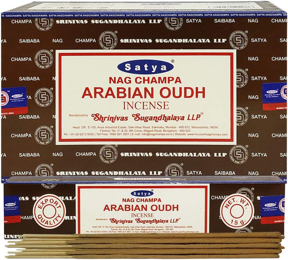 Satya Arabian Oudh Incense Sticks - 12 Packs of 15g - Total Approx 180 sticks