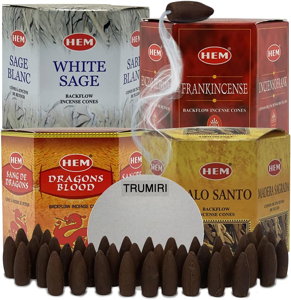 Hem 4 Bestselling Scents Backflow Incense Cones Variety Pack - 40 cones/scent - Total Approx 160 Waterfall Cones