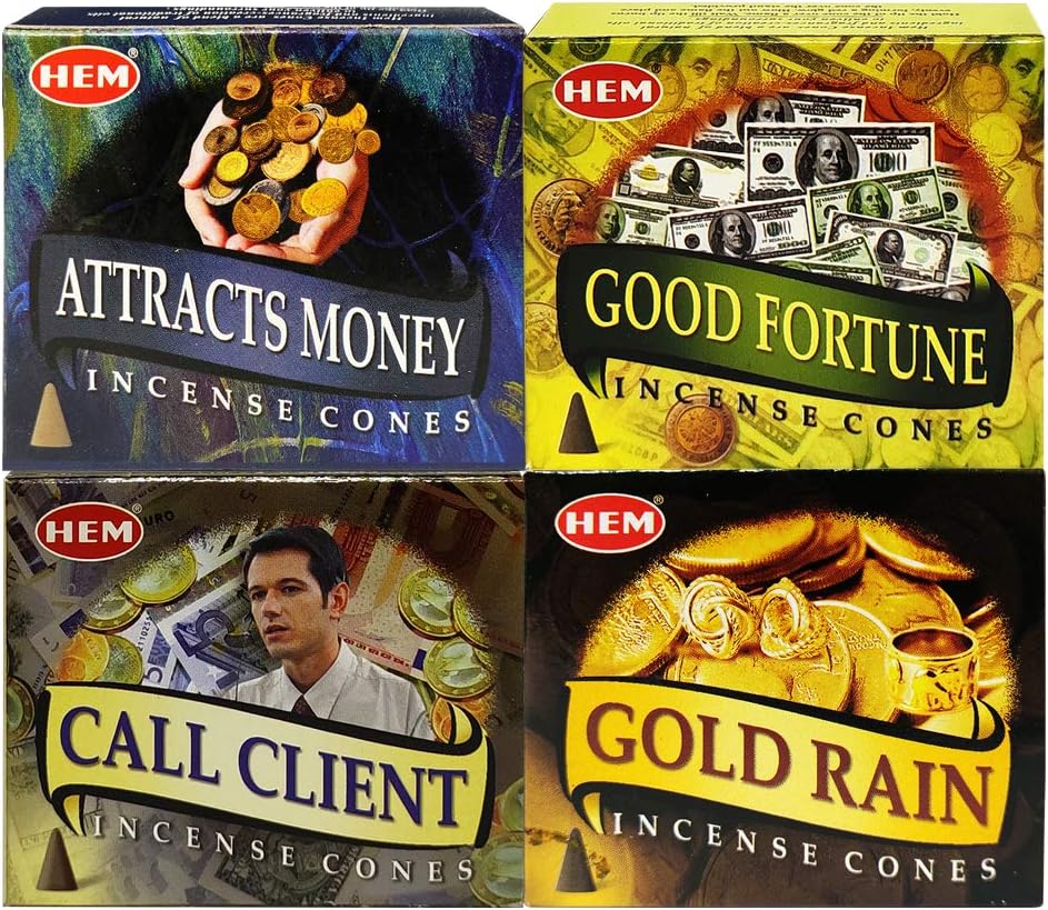 Hem 4 Money and Luck Themed Incense Cones Variety Pack - 10 cones/scent - Total Approx 40 Cones