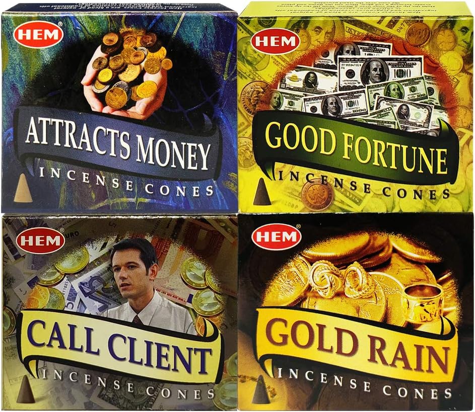 Hem 4 Money and Luck Themed Incense Cones Variety Pack - 10 cones/scent - Total Approx 40 cones