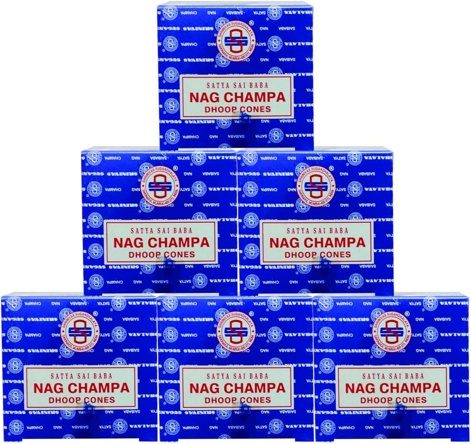 Satya Nag Champa Incense Cones - 6 Packs of 12 Nagchampa Dhoop Cones - Total Approx 72 Cones