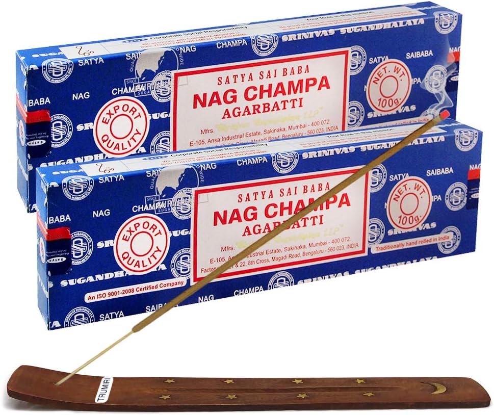 Satya Nag Champa Incense Sticks - 2 Packs of 100g Nagchampa - Total Approx 200 Indian Agarbatti Spiritual Sticks
