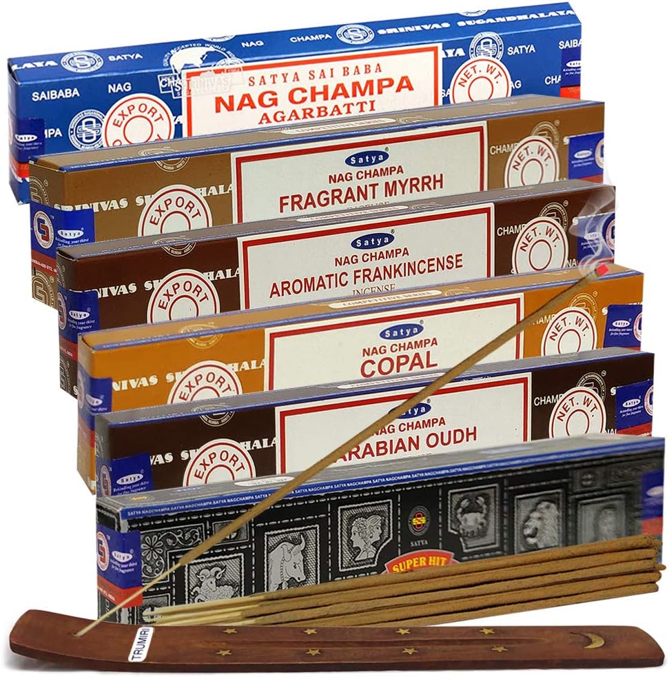 Satya Incense Sticks - Variety Pack - 6 Natural Resin Scents - 15 Agarbatti Sticks per Scent - Total Approx 90 Spiritual Sticks