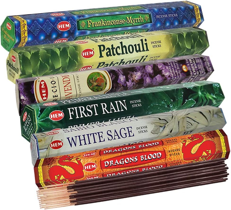 Hem 6 Popular Scents Incense Sticks Variety Pack - 20 sticks/scent - Total Approx 120 Joss Sticks Incienso Sahumerio