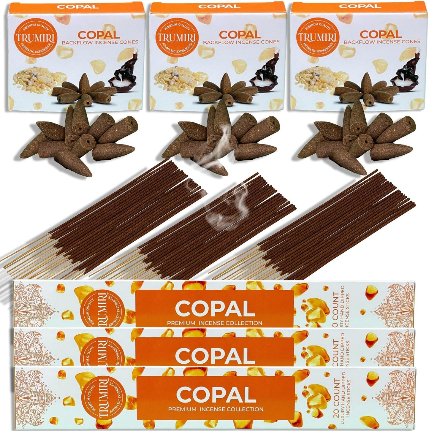 Trumiri Incense Sticks and Backflow Cones Combo Pack - Total 60 Sticks and 30 Backflow Cones