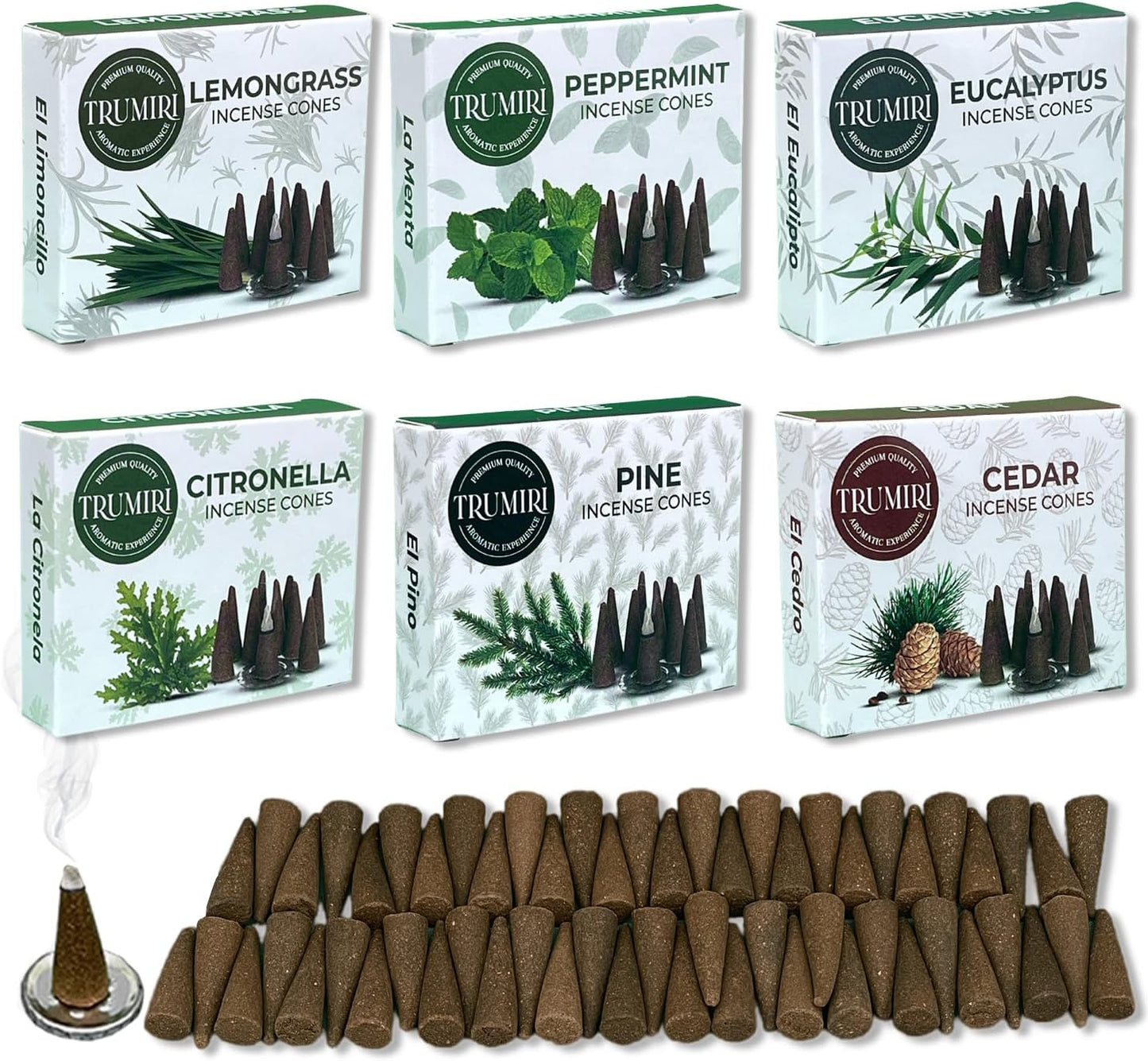 Trumiri Leafy Scents Incense Cones Variety Pack of 6 Scents with 10 Cones per Scent - Total 60 Cones