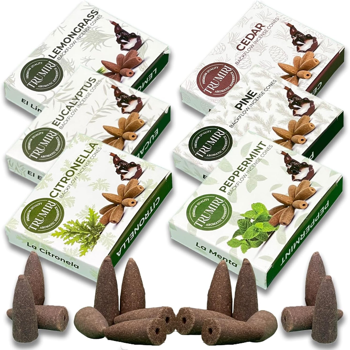 Leafy Scents Backflow Incense Cones Variety Pack of 6 Scents with 10 Waterfall Cones per Scent - Total 60 Cones