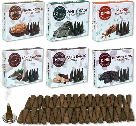Trumiri Woody Scents Incense Cones Variety Pack of 6 Scents with 10 Cones per Scent - Total 60 Cones