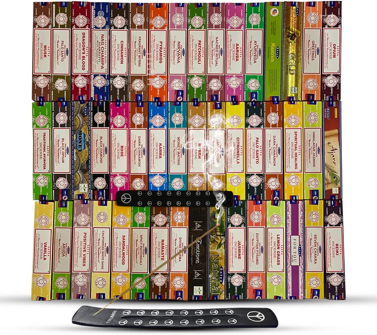 Satya 12 Randomly Selected Scents Incense Sticks Variety Pack - 12 Packs of 15g - Total Approx 180 sticks