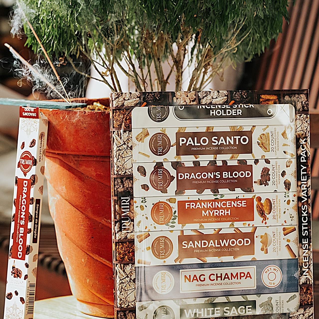 Classic Incense Sticks Variety Pack with Incense Holder - 6 Scents - 20 Sticks/Scent - Total 120 Sticks - Incienso Sahumerio Agarbatti Joss Sticks