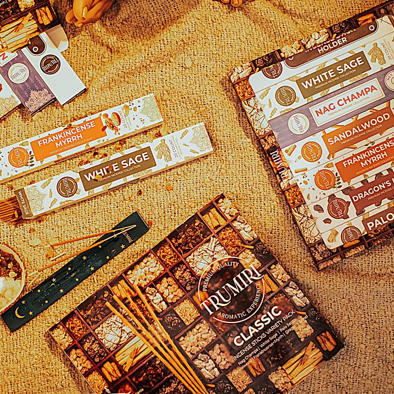 Classic Incense Sticks Variety Pack with Incense Holder - 6 Scents - 20 Sticks/Scent - Total 120 Sticks - Incienso Sahumerio Agarbatti Joss Sticks
