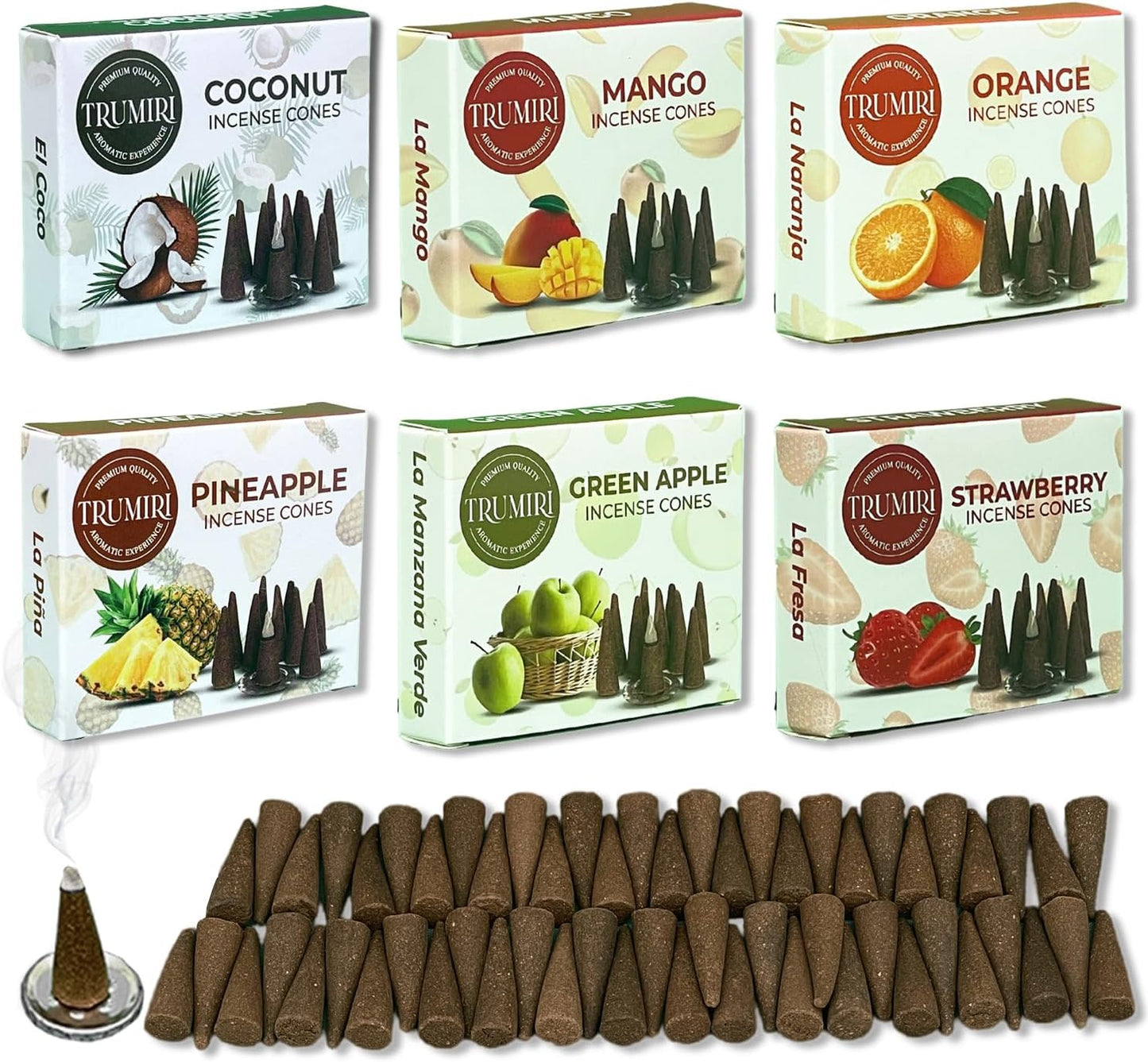 Fruity Scents Incense Cones Variety Pack of 6 Scents with 10 Cones per Scent - Total 60 Cones