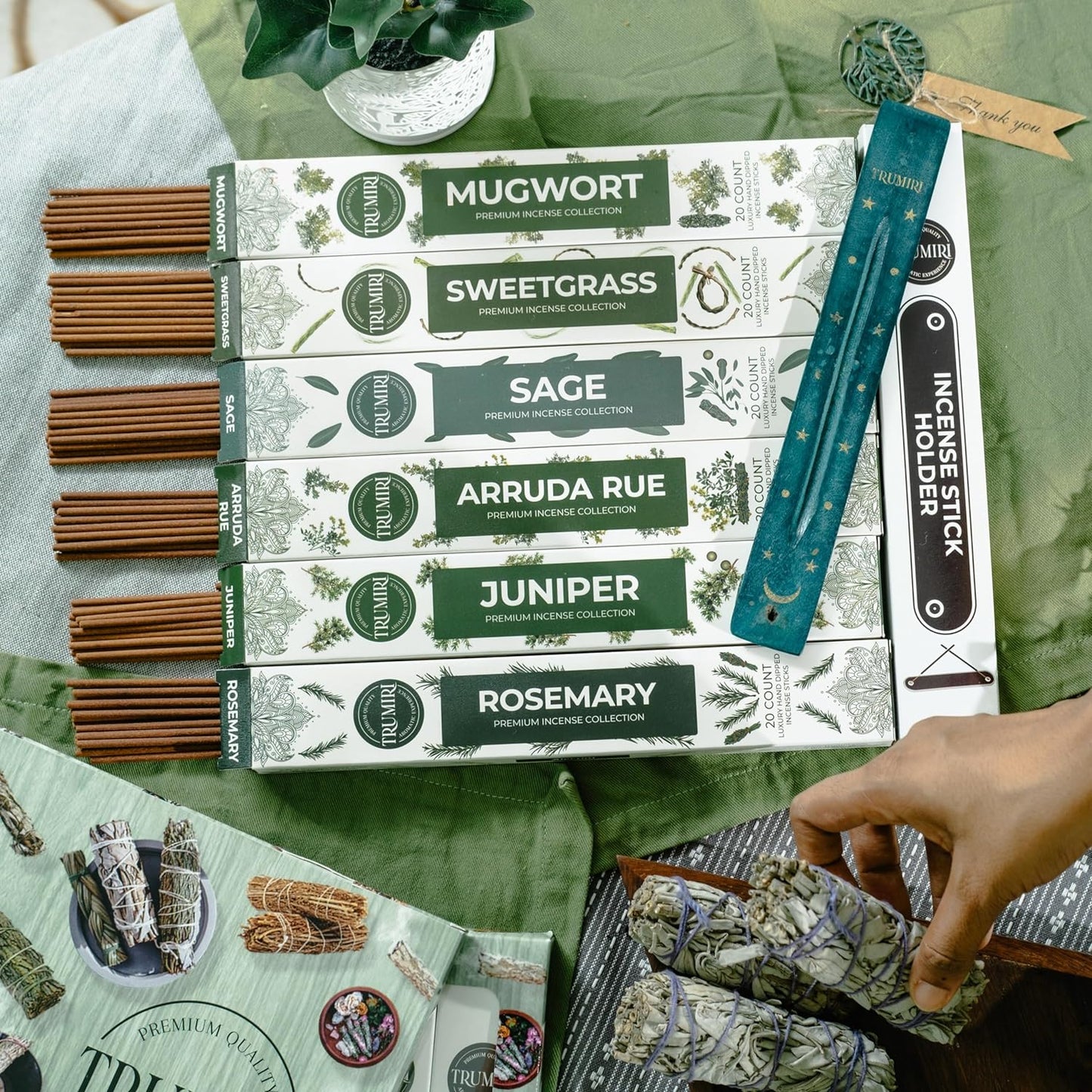 Smudging Incense Sticks Variety Pack with Incense Holder - 6 Scents - 20 Sticks/Scent - Total 120 Sticks - Incienso Sahumerio Agarbatti Joss Sticks