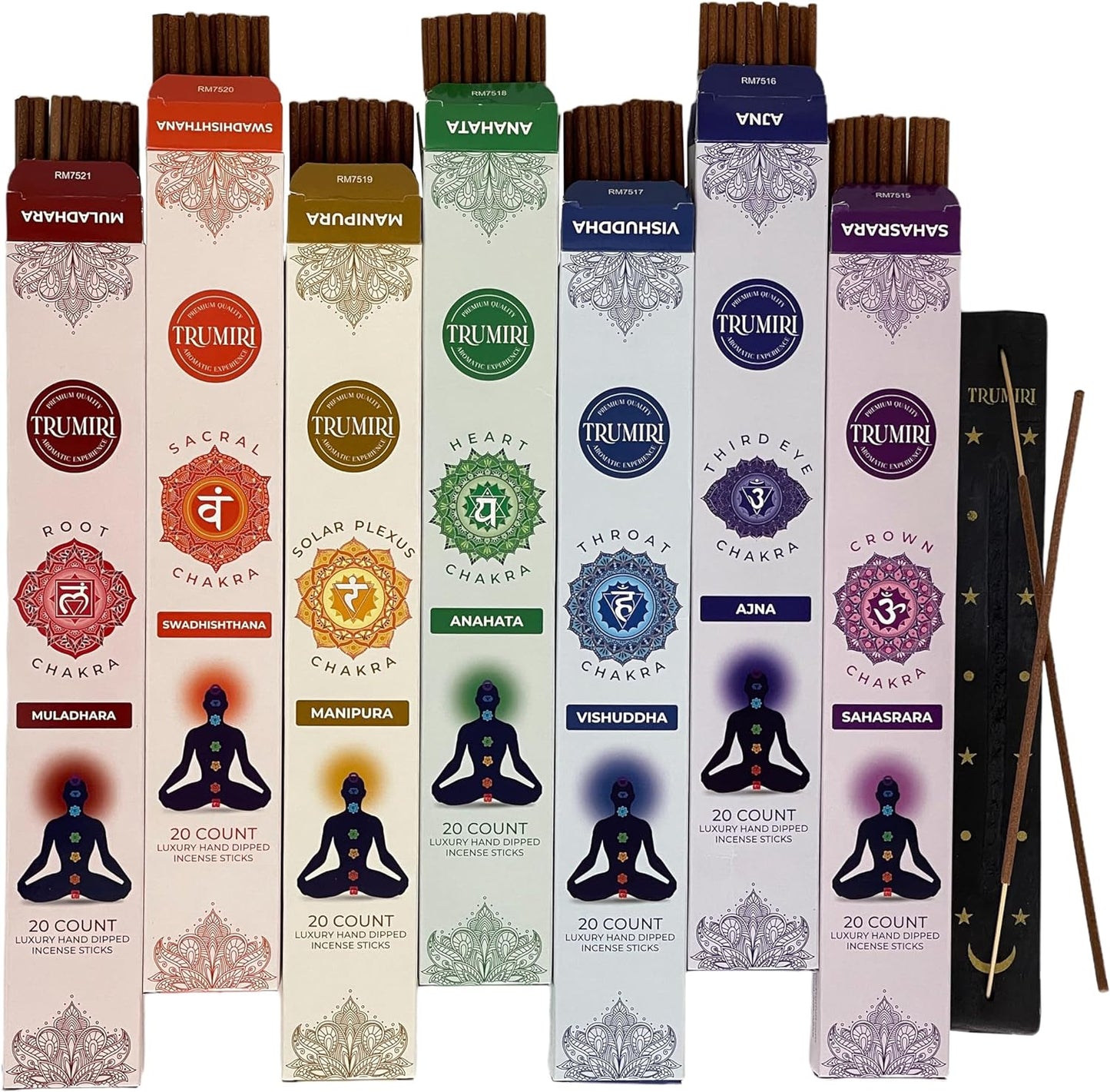 Chakra Incense Sticks Variety Pack with Incense Holder - 7 Scents - 20 Sticks/Scent - Total 140 Sticks - Incienso Sahumerio Agarbatti Joss Sticks