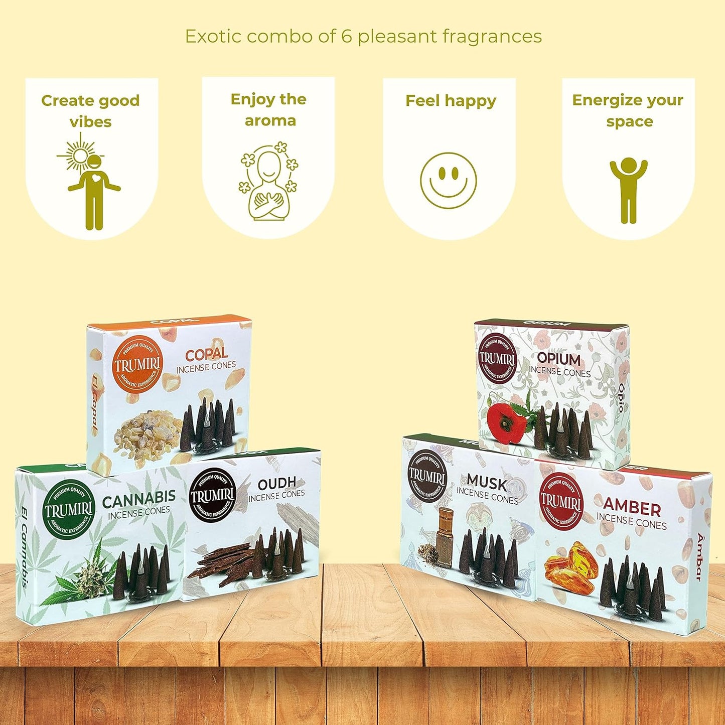 Exotic Scents Incense Cones Variety Pack of 6 Scents with 10 Cones per Scent - Total 60 Cones