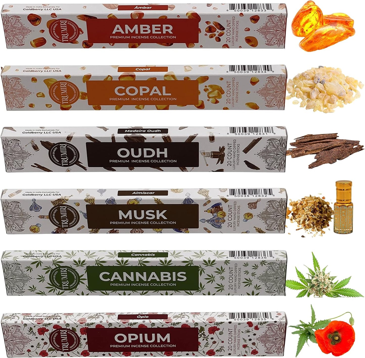 Exotic Incense Sticks Variety Pack with Incense Holder - 6 Scents - 20 Sticks/Scent - Total 120 Sticks - Incienso Sahumerio Agarbatti Joss Sticks