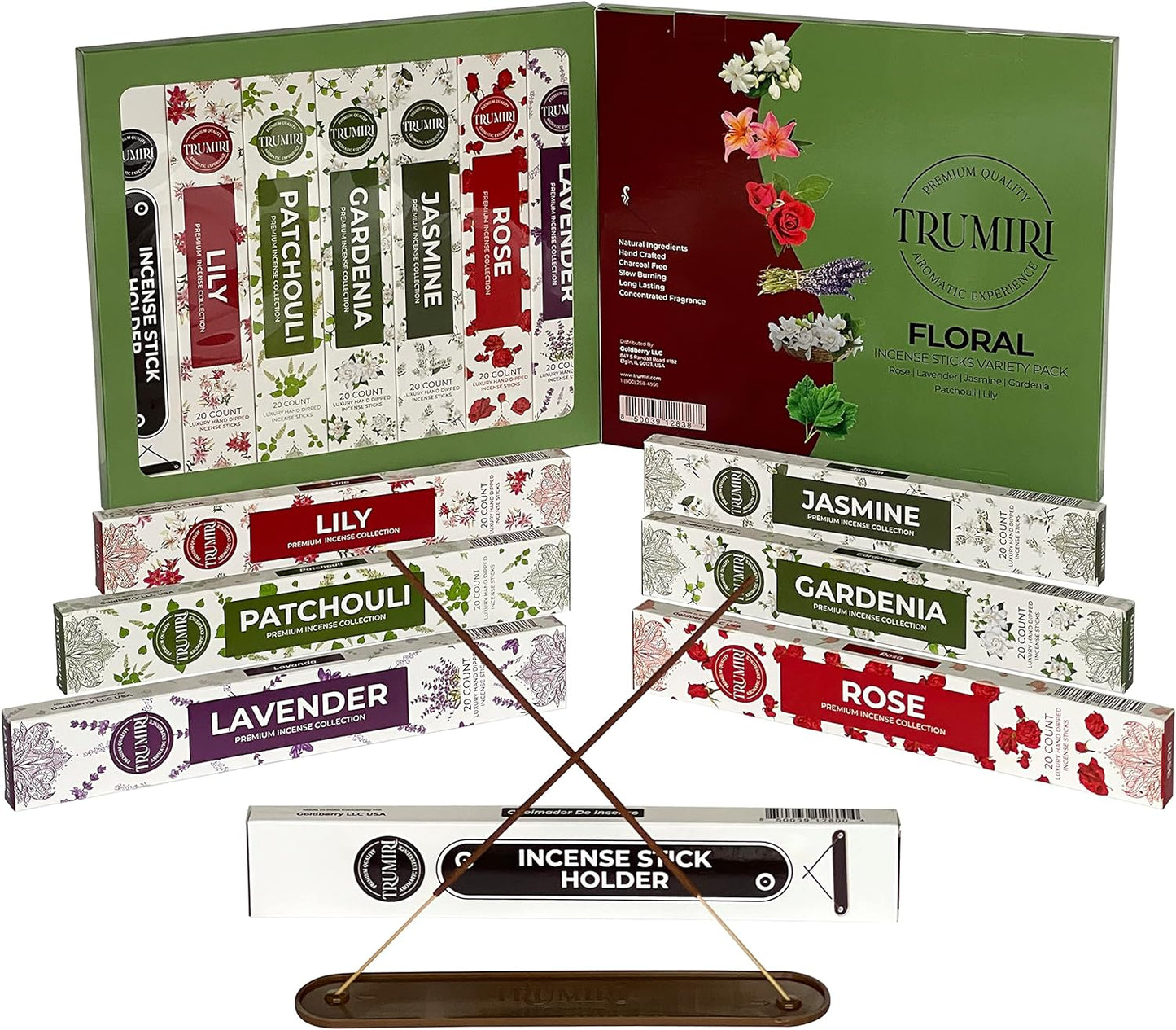 Floral Incense Sticks Variety Pack with Incense Holder