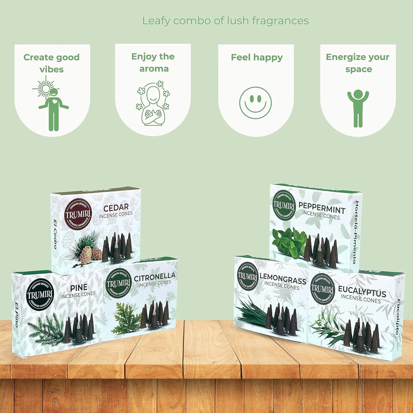 Leafy Scents Incense Cones Variety Pack of 6 Scents with 10 Cones per Scent - Total 60 Cones