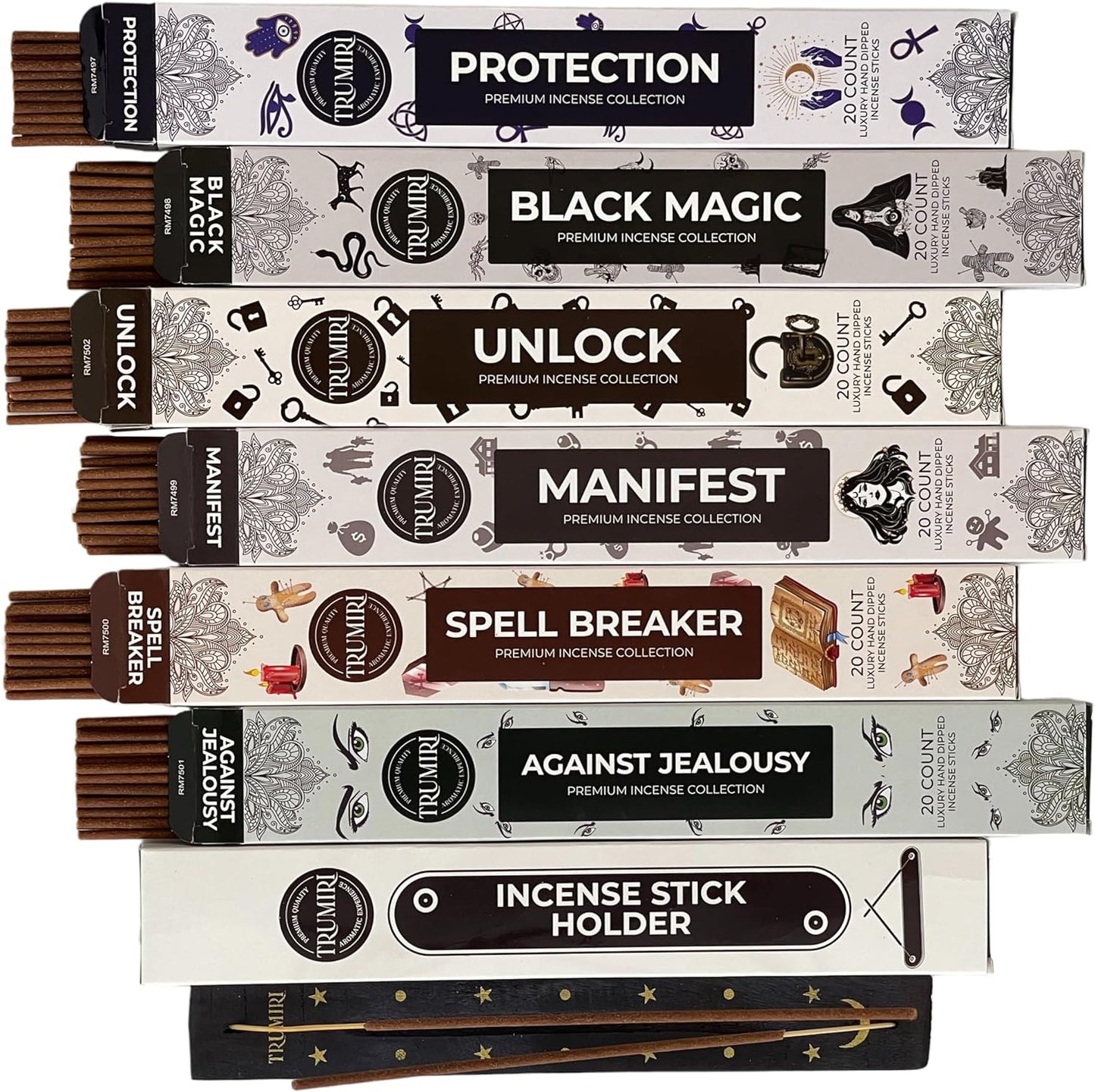 Witchcraft Incense Sticks Variety Pack with Incense Holder - 6 Scents - 20 Sticks/Scent - Total 120 Sticks - Incienso Sahumerio Agarbatti Joss Sticks