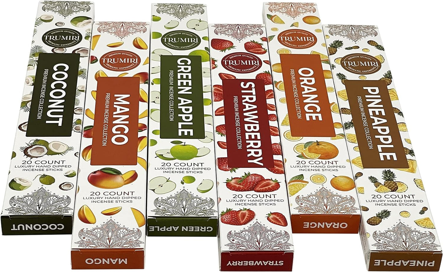 Fruity Incense Sticks Variety Pack with Incense Holder - 6 Scents - 20 Sticks/Scent - Total 120 Sticks - Incienso Sahumerio Agarbatti Joss Sticks