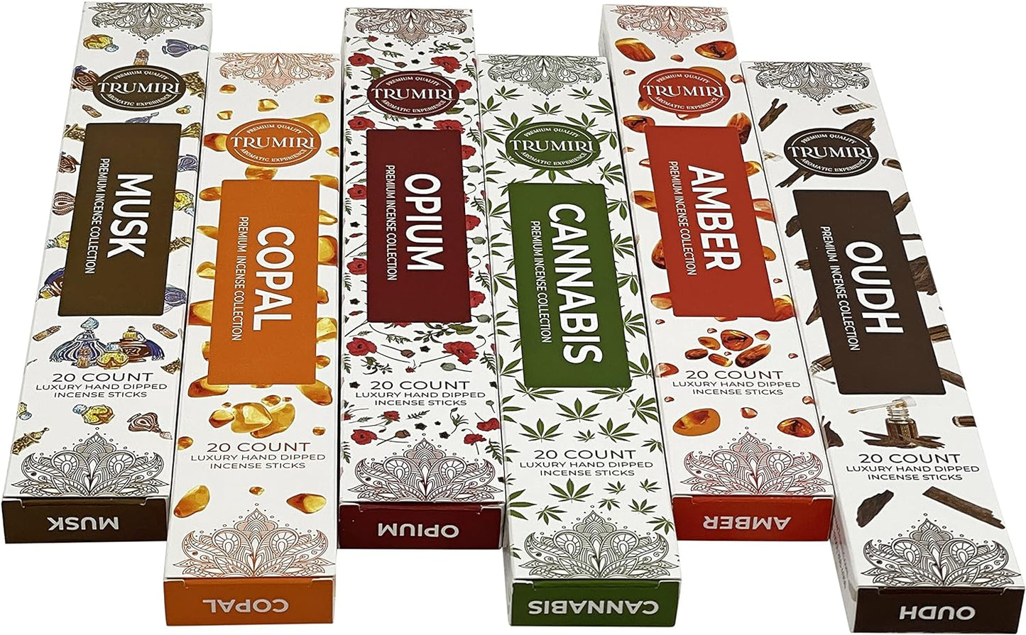 Exotic Incense Sticks Variety Pack with Incense Holder - 6 Scents - 20 Sticks/Scent - Total 120 Sticks - Incienso Sahumerio Agarbatti Joss Sticks