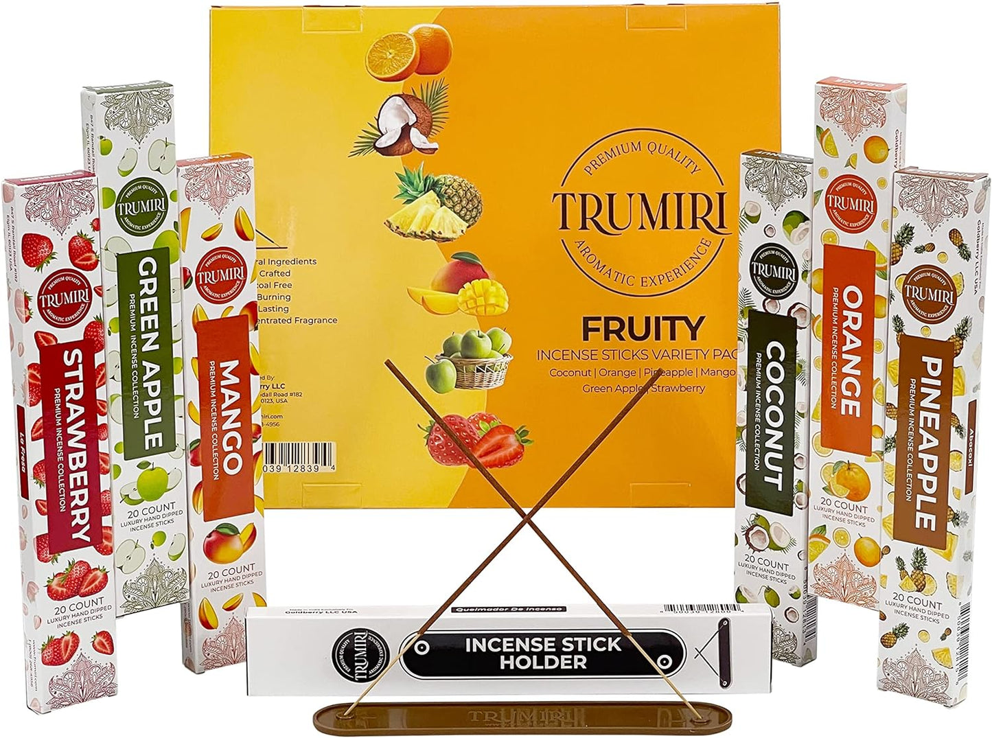 Fruity Incense Sticks Variety Pack with Incense Holder - 6 Scents - 20 Sticks/Scent - Total 120 Sticks - Incienso Sahumerio Agarbatti Joss Sticks