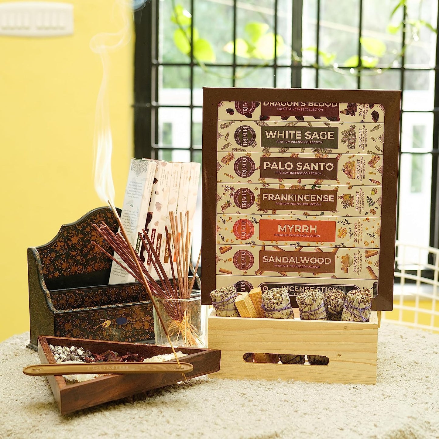 Woody Incense Sticks Variety Pack with Incense Holder - 6 Scents - 20 Sticks/Scent - Total 120 Sticks - Incienso Sahumerio Agarbatti Joss Sticks
