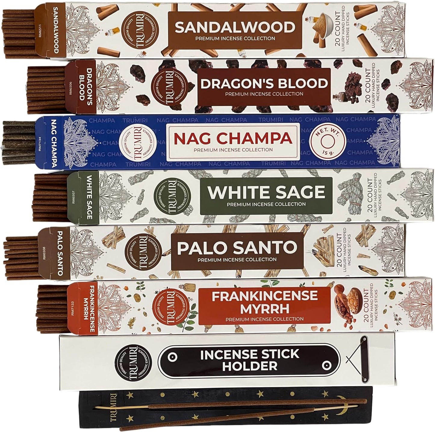 Classic Incense Sticks Variety Pack with Incense Holder - 6 Scents - 20 Sticks/Scent - Total 120 Sticks - Incienso Sahumerio Agarbatti Joss Sticks