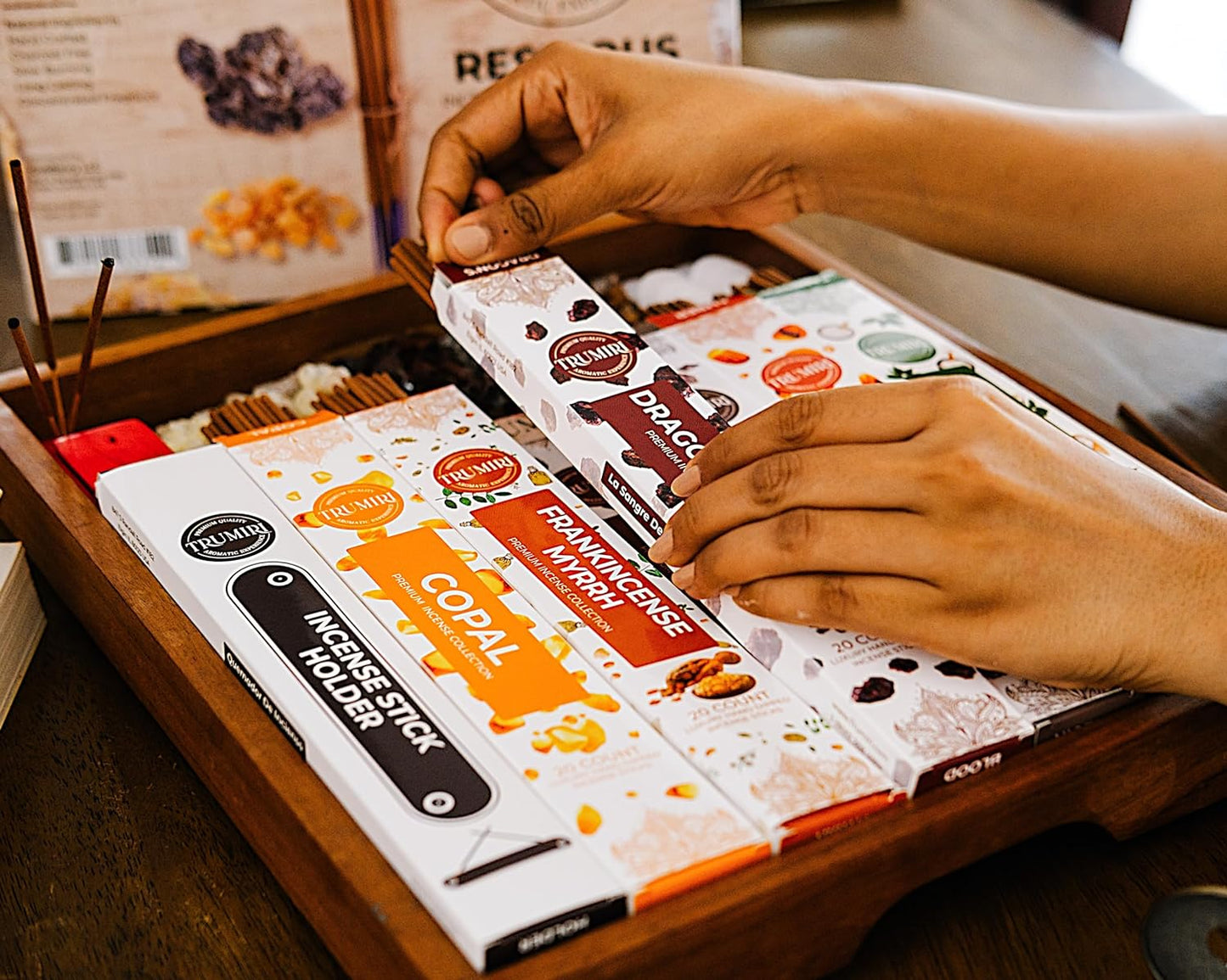 Natural Tree Resin Incense Sticks Variety Pack with Incense Holder - 6 Scents - 20 Sticks/Scent - Total 120 Sticks - Incienso Sahumerio Agarbatti Joss Sticks