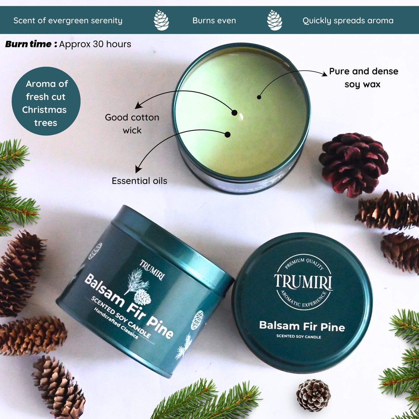 Balsam Fir Pine Scented Candle for Christmas Fall - Natural Non Toxic Soy Wax - Best Fragrant Essential Oils for Home Winter Holidays Luxury Gifts - Long Lasting 5oz