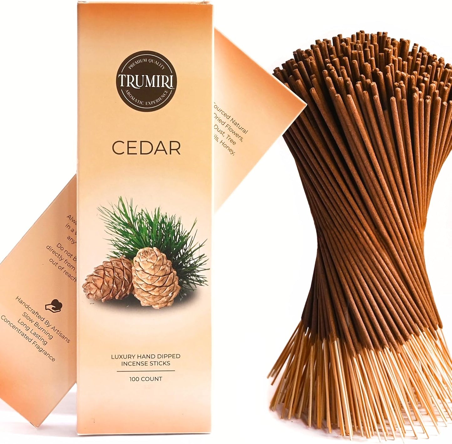 Cedar Incense Sticks - Pack of 100 Insence-Sticks Inciensos Aromaticos - Made with Natural Cedarwood Oil - Scented Insense Non Toxic Inscent Incence