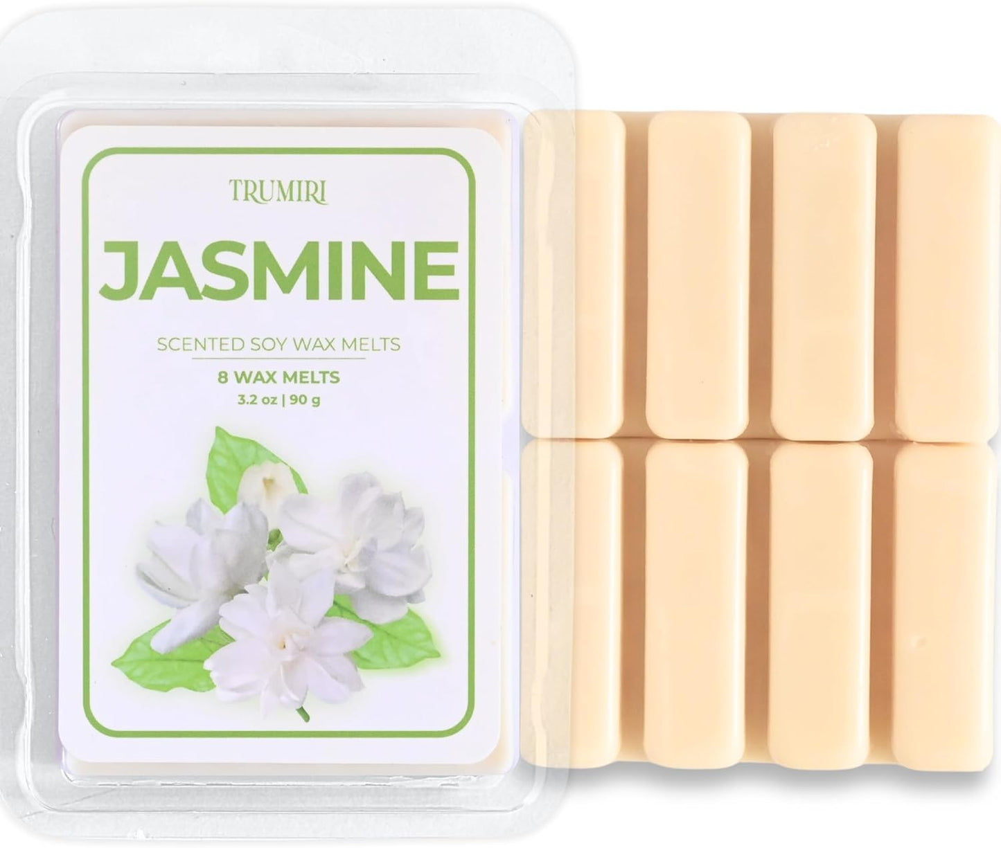 TRUMIRI Jasmine Scented Wax Melts - Made with Non Toxic Soy Wax and Essential Oils - Bulk Pack of 4 Total 32 Wax Melts - Long Lasting Strong Scent Pet Safe Floral Candle Wax Cubes Tarts for Warmers