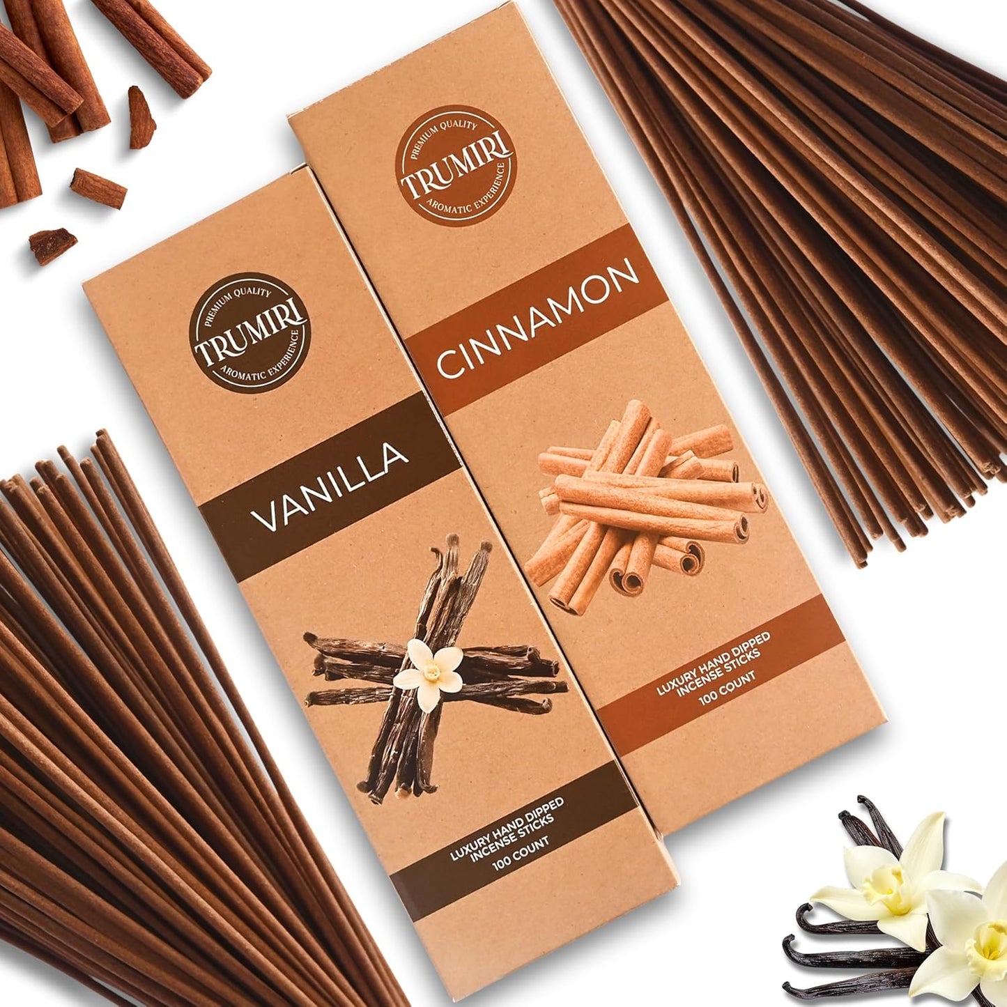 Cinnamon & Vanilla - Combo Pack of Incense Sticks - 100 Insence-Sticks of Each Scent - Total 200 Inscents - Inciensos Aromaticos para La Casa - Made with Natural Non Toxic Ingredients