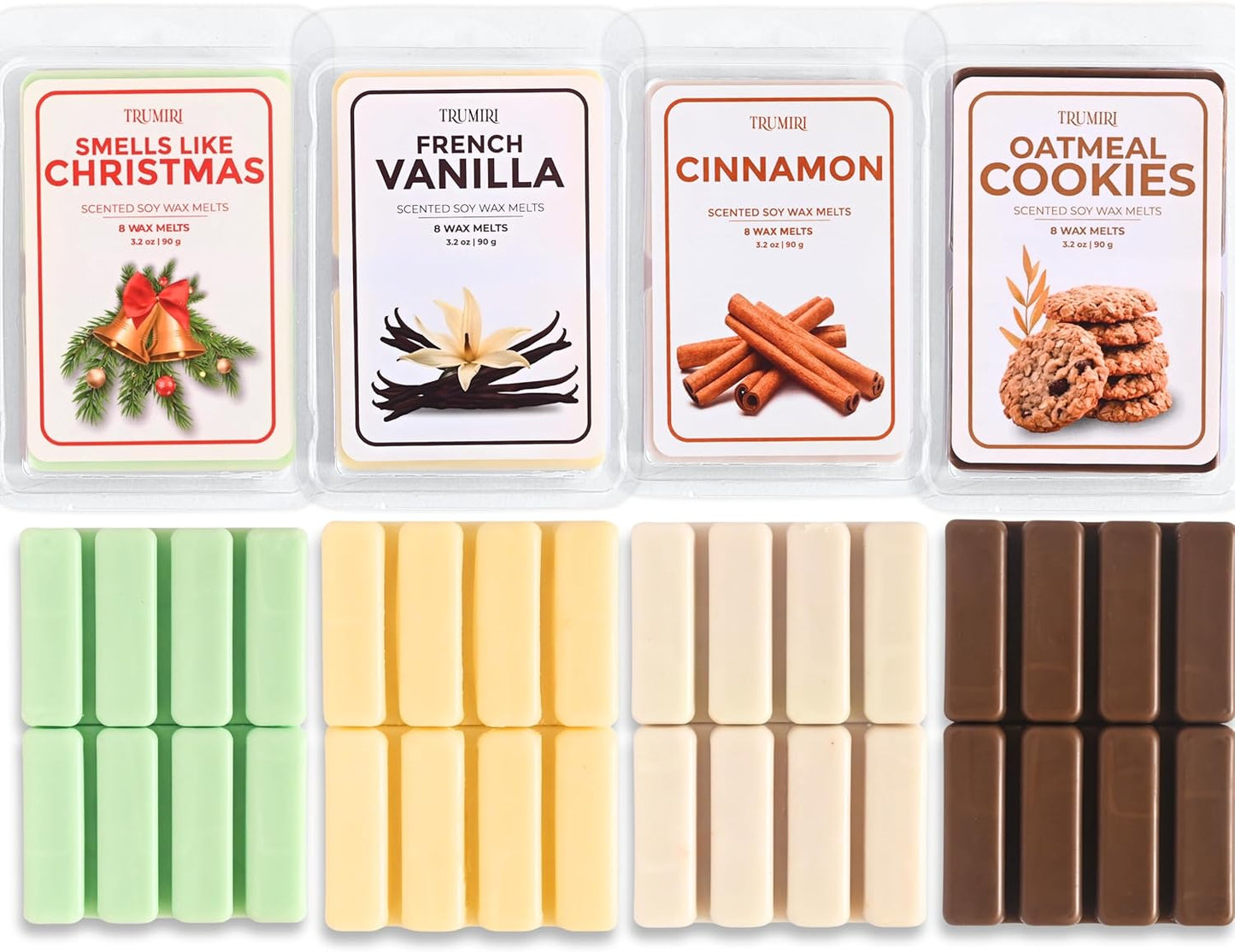 Scented Wax Melts Variety Pack Oatmeal Cookies|Smells Like Christmas|Cinnamon|French Vanilla - Made With Non Toxic Soy Wax And Essential Oils - Long Lasting Scent Pet Safe Candle Wax Cubes For Warmers