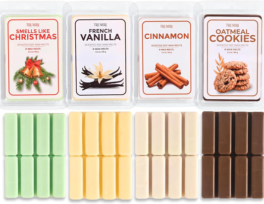 Scented Wax Melts Variety Pack Oatmeal Cookies|Smells Like Christmas|Cinnamon|French Vanilla - Made With Non Toxic Soy Wax And Essential Oils - Long Lasting Scent Pet Safe Candle Wax Cubes For Warmers