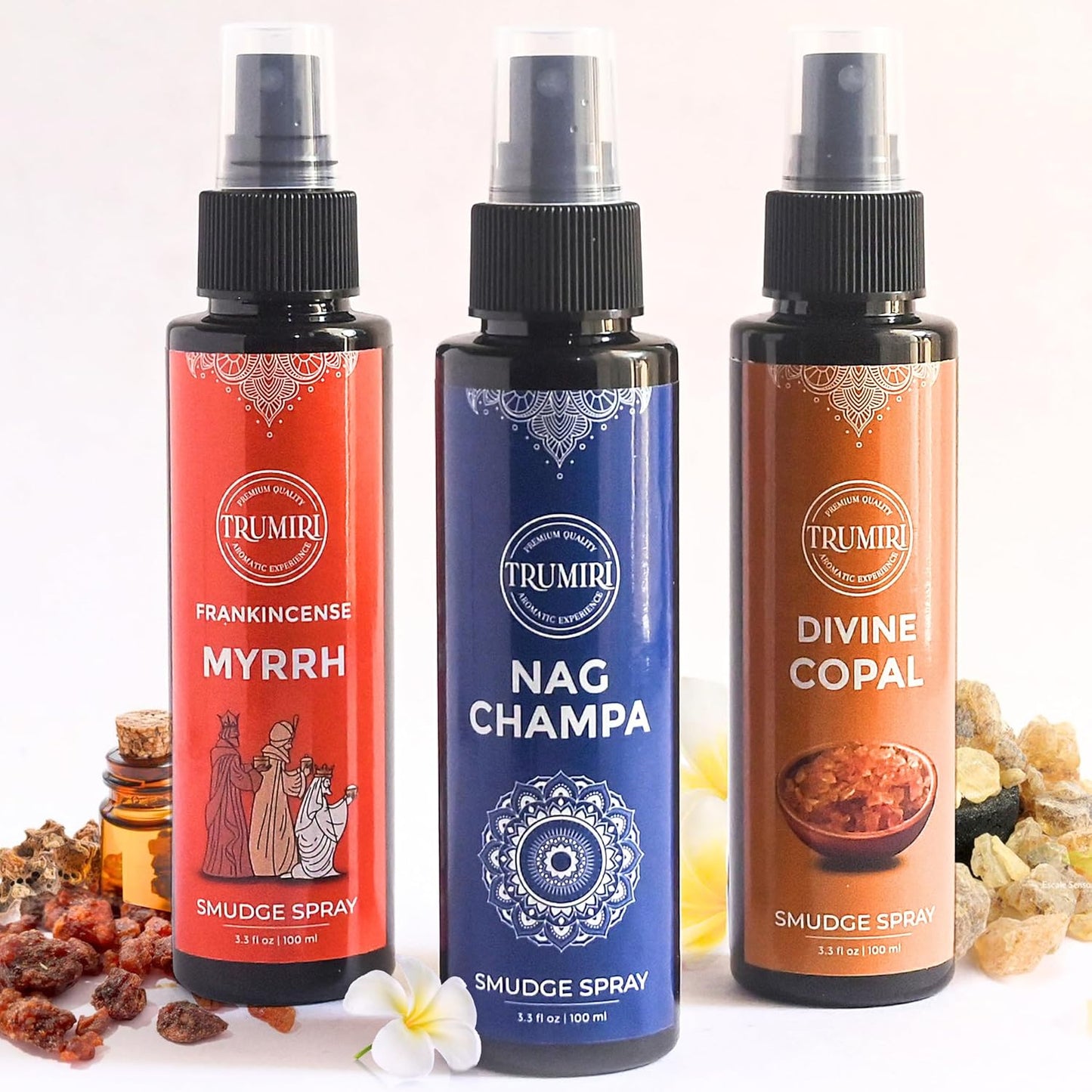 Set of 3 Smudge Sprays Frankincense Myrrh|Nag Champa|Copal for Cleansing Negative Energy and Protection - Natural Room Sprays and Body Mists Made with Non Toxic Essential Oils
