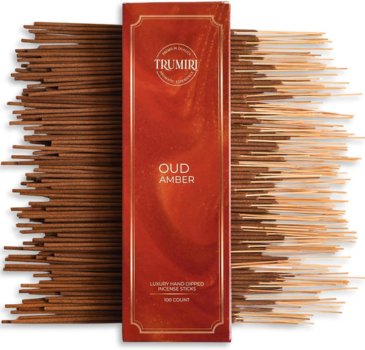 Oud Amber Incense Sticks - Pack of 100 Insence-Sticks - Inciensos Aromaticos Made with Natural Oud and Amber Oil - Scented Inscents Non Toxic Insense Incents