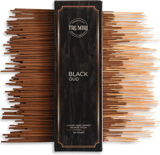 Black Oud Incense Sticks - Pack of 100 Insence-Sticks - Inciensos Aromaticos Made with Natural Oud Essential Oil - Scented Inscents Non Toxic Agarbatti Insense