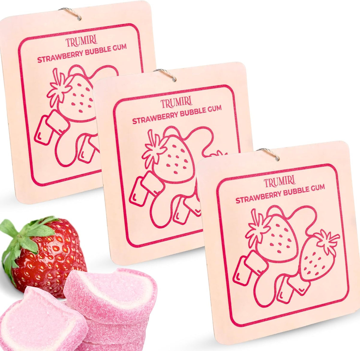 Strawberry Bubble Gum - Scented Sachets for Drawer and Closet Freshener with Long Lasting Scent - Pack of 3 - Home Fragrance Sachet Bag Dresser Refresher Packet - Olores para Closet De Ropa