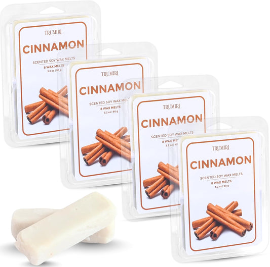 TRUMIRI Cinnamon Scented Wax Melts - Made with Non Toxic Soy Wax and Essential Oils - Long Lasting Strong Scent Pet Safe Candle Wax Cubes Tarts for Warmers Pack of 4 - Fall Christmas