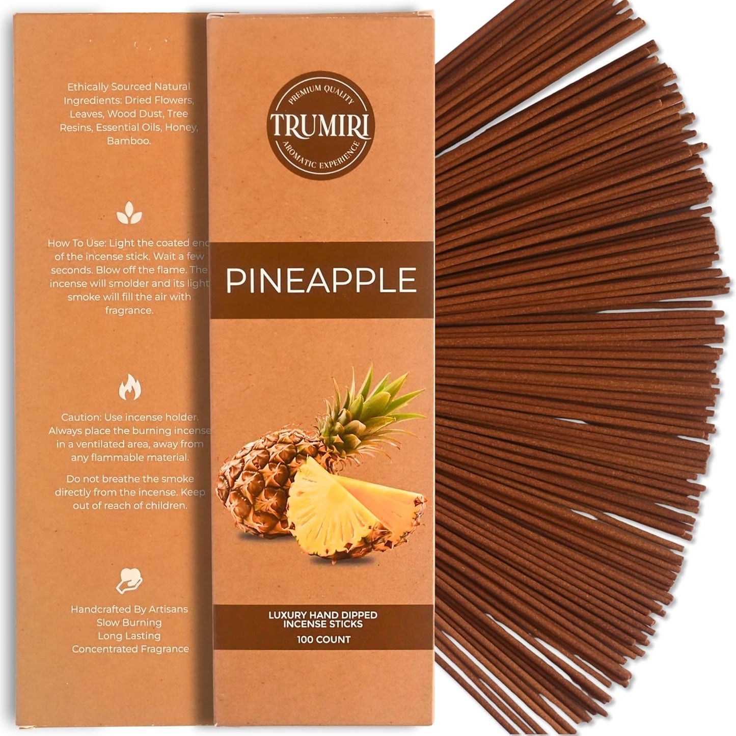Pineapple Incense Sticks - Pack of 100 Insence-Sticks - Inciensos Aromaticos para La Casa - Natural Non Toxic Inscents - Scented Insense Incents Incence