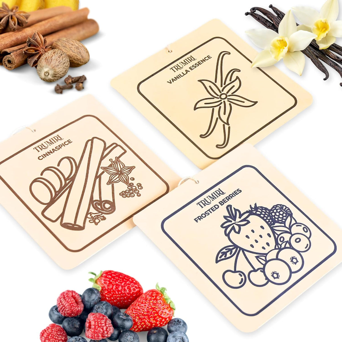 Frosted Berries|Cinnamon|Vanilla Scented Drawer & Closet Air Freshener Sachet– Variety Pack of 3–Long-Lasting Hanging Bag, Scent Diffuser, Odor Eliminator, Wardrobes, Dressers–Home Fragrance Gift Set