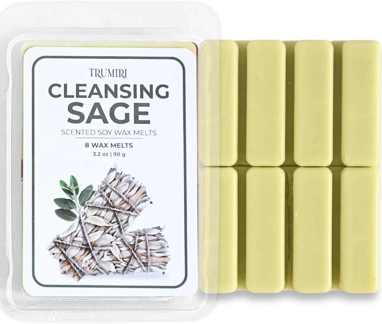 Cleansing Sage Scented Wax Melts - Made With Non Toxic Soy Wax And Essential Oils - Long Lasting Strong Scent Pet Safe Candle Wax Cubes Tarts For Warmers - For Cleansing Negative Energy And Protection